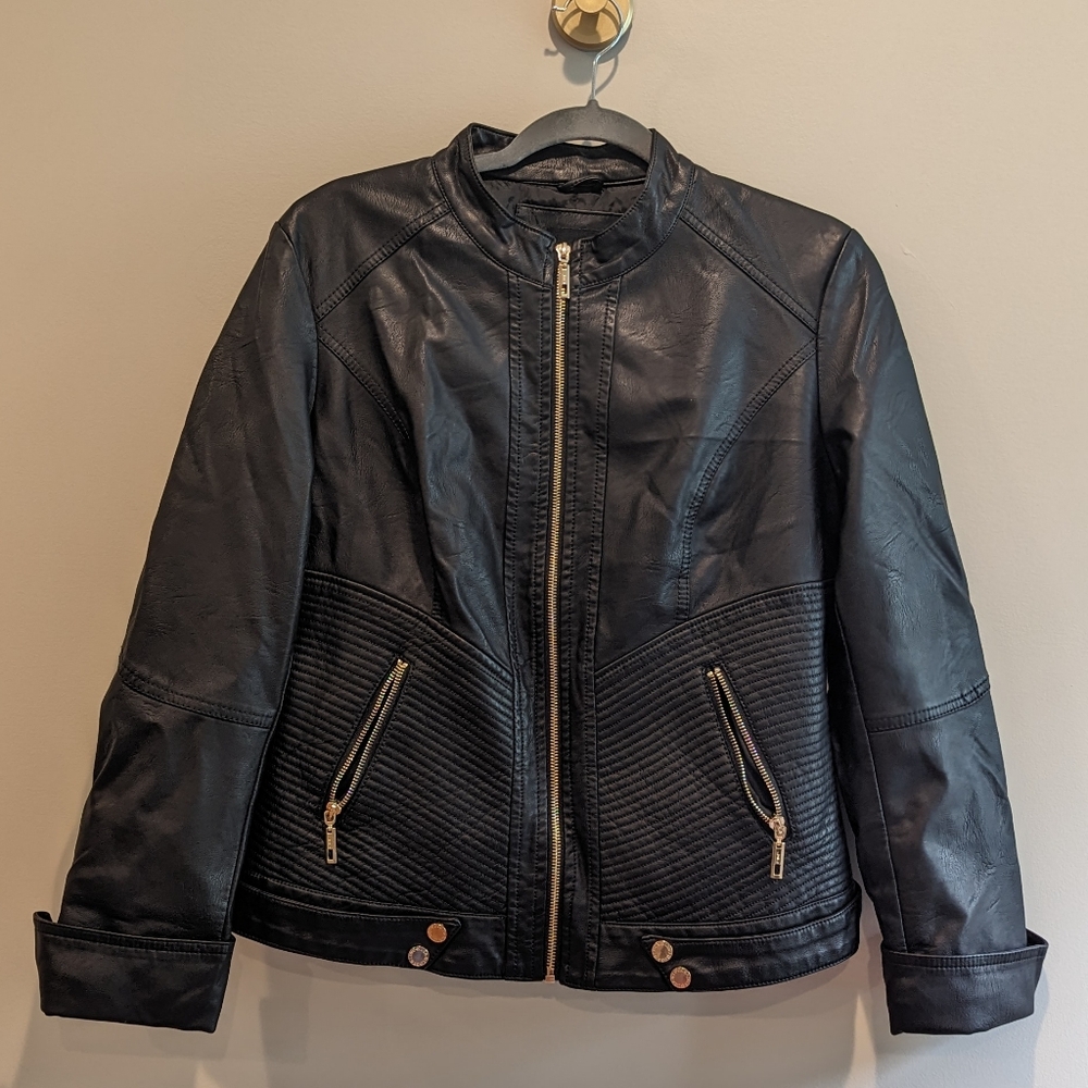 Lock & Love Women's Jacket Black Vegan Leather Size Medium Moto